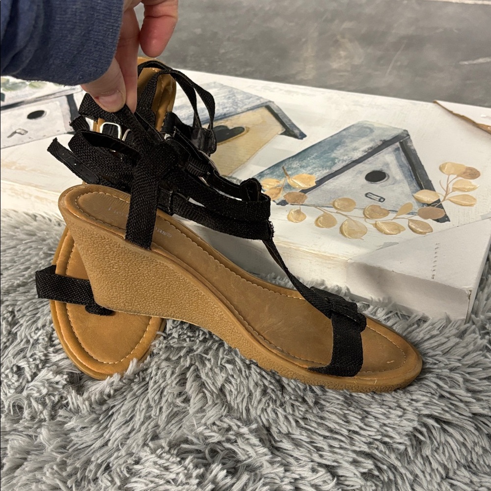 Pierre Dumas Monica-2 Black Strappy Sandals with Tan Sole Heeled Summer 10